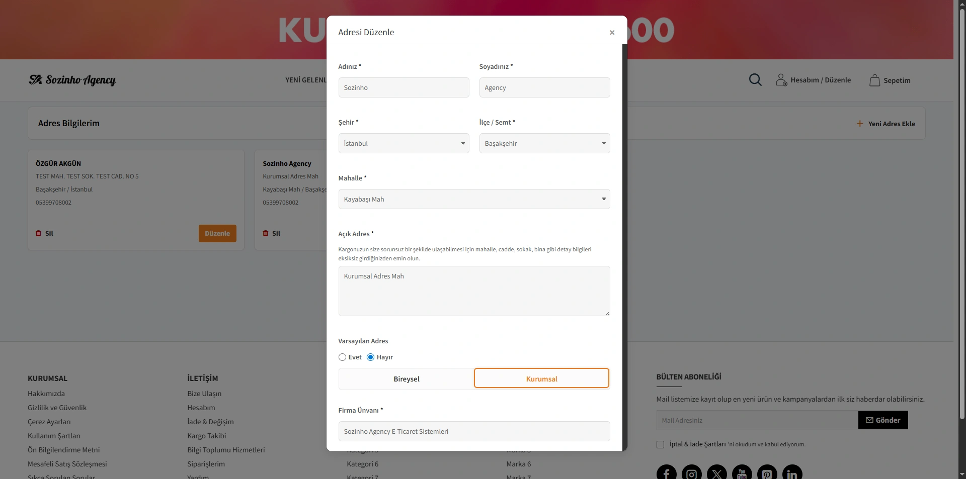 Hesap Adres Düzenle
