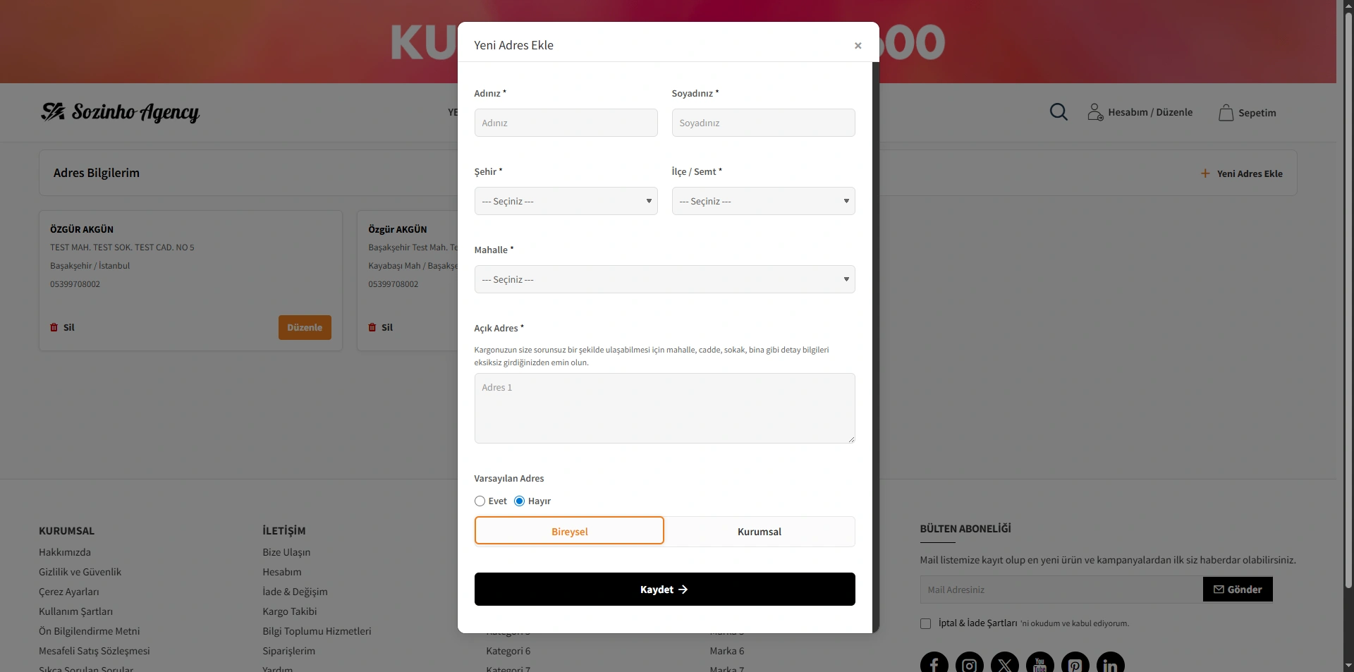 Hesap Adres Ekle