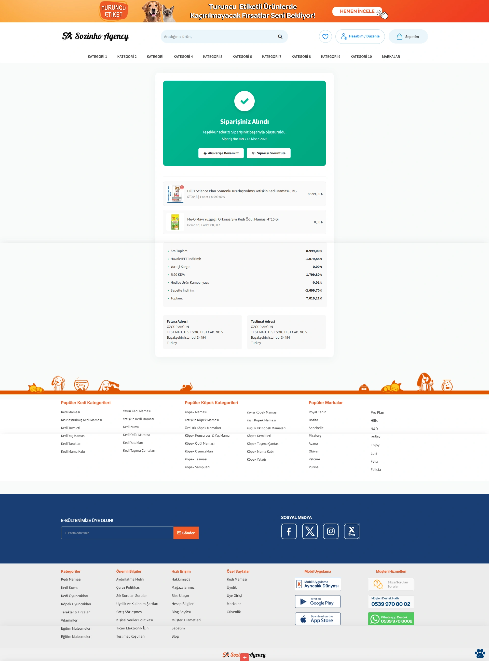 Sipariş Tamamlandı